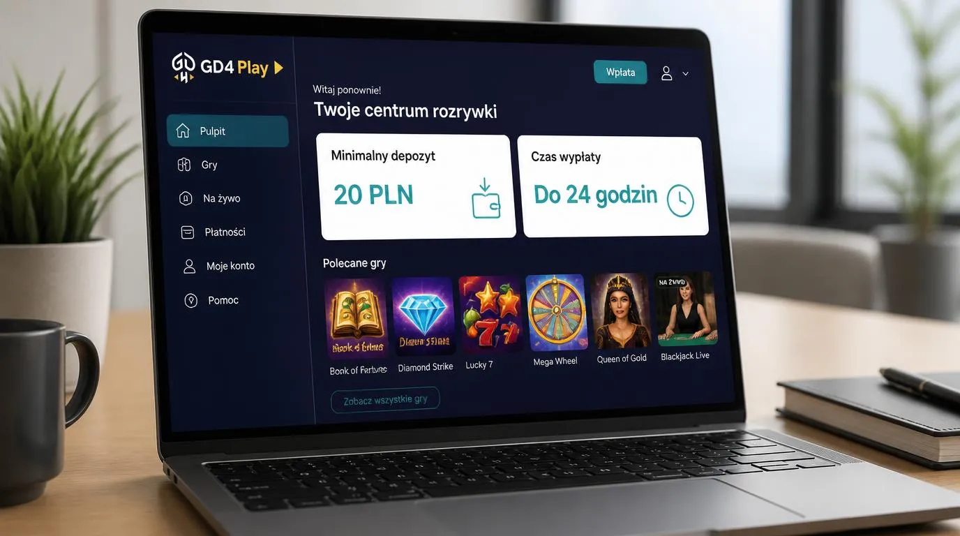 Panel kasyna z depozytem 20 PLN, wypłatą do 24 godzin oraz kafelkami automatów i gier z krupierem